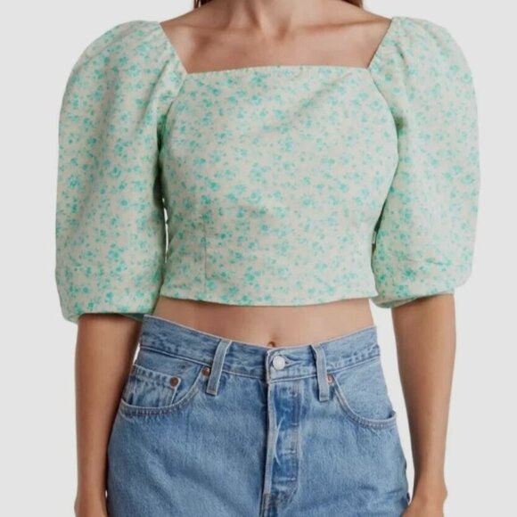 Levi's Tops - NWOT Levi's Mint & Cream Floral Cottagecore Pastoral Coquette Puff-Sleeve Top S